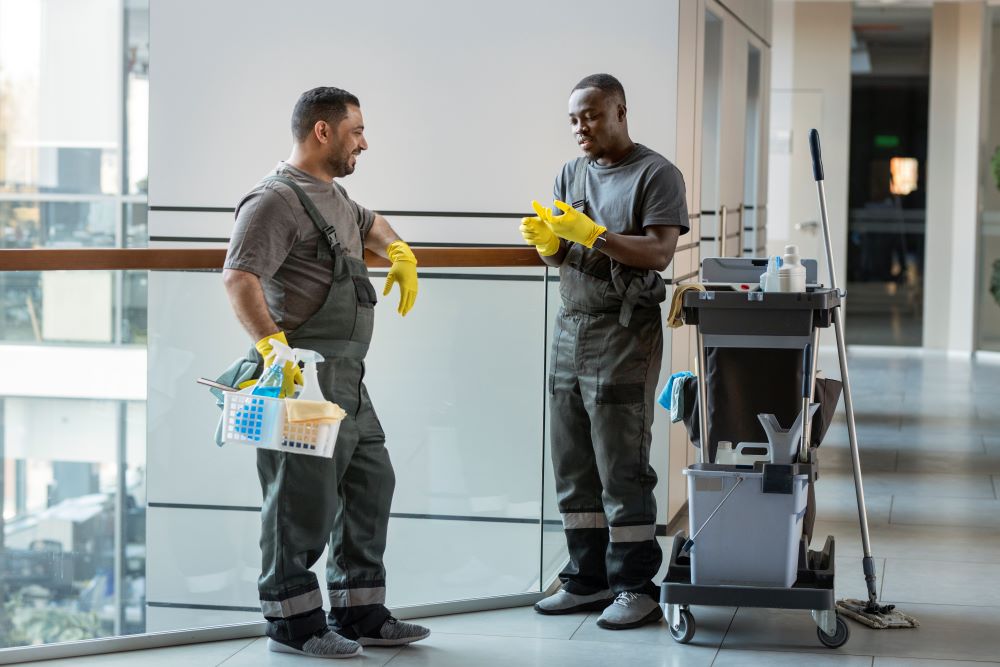 apartment-cleaning two men cleaning an office with windows